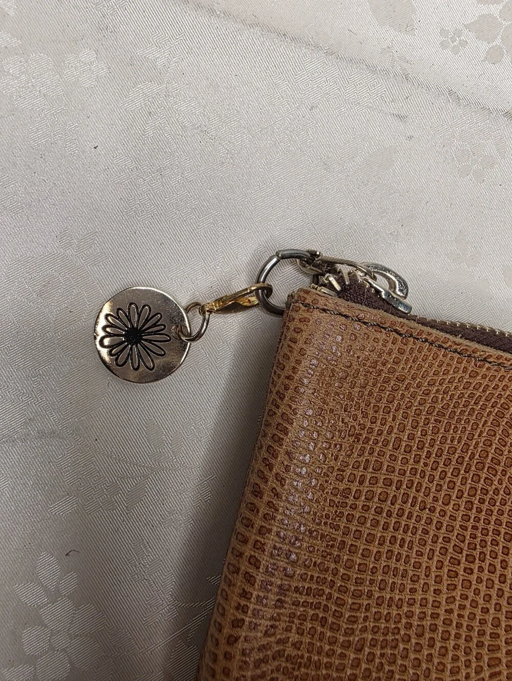 Planner Perfect Brown Lizard Embossed Leather Zippered Pouch Clutch